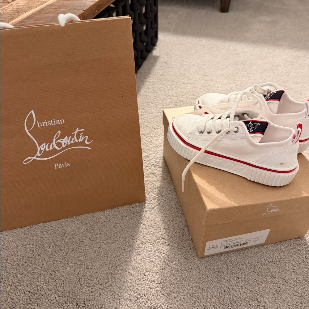 Christian Louboutin Kids White and Red Pedrito Sneakers